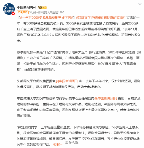 短剧抄袭有多严重？一年内5000多名总裁被下药！